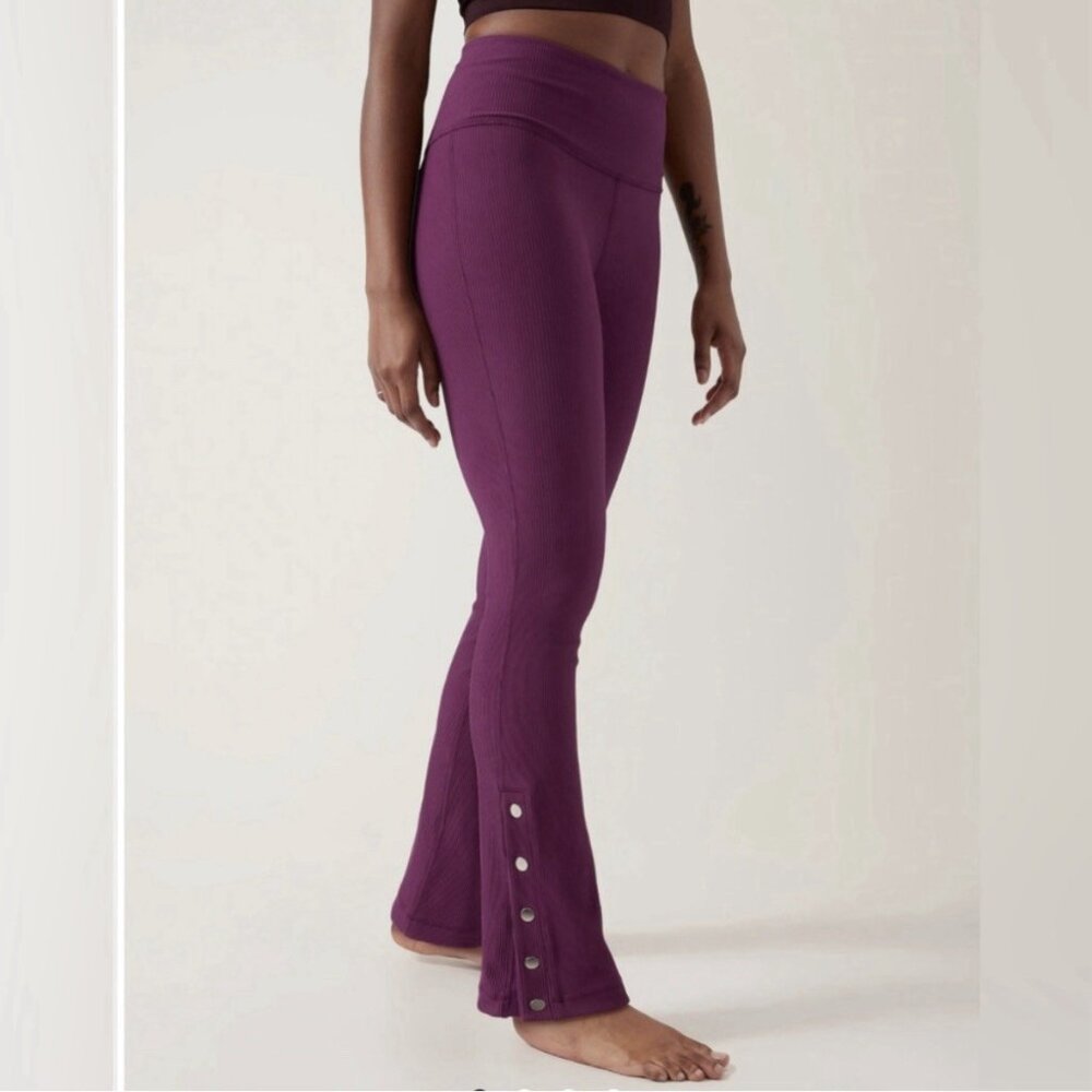 Athleta Elation Ribbed Snap Pant (Sz XS) Pinot Plum Active Yoga Flare Legging